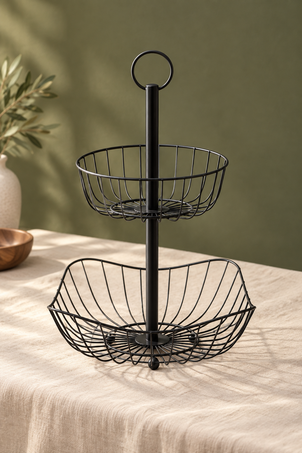Black Steel 2 Katlı Metal Sunumluk & Organizer Sepet 42 Cm