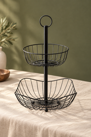 Black Steel 2 Katlı Metal Sunumluk & Organizer Sepet 42 Cm