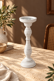 Eskitme Desen Şamdan - Beyaz (36 Cm)