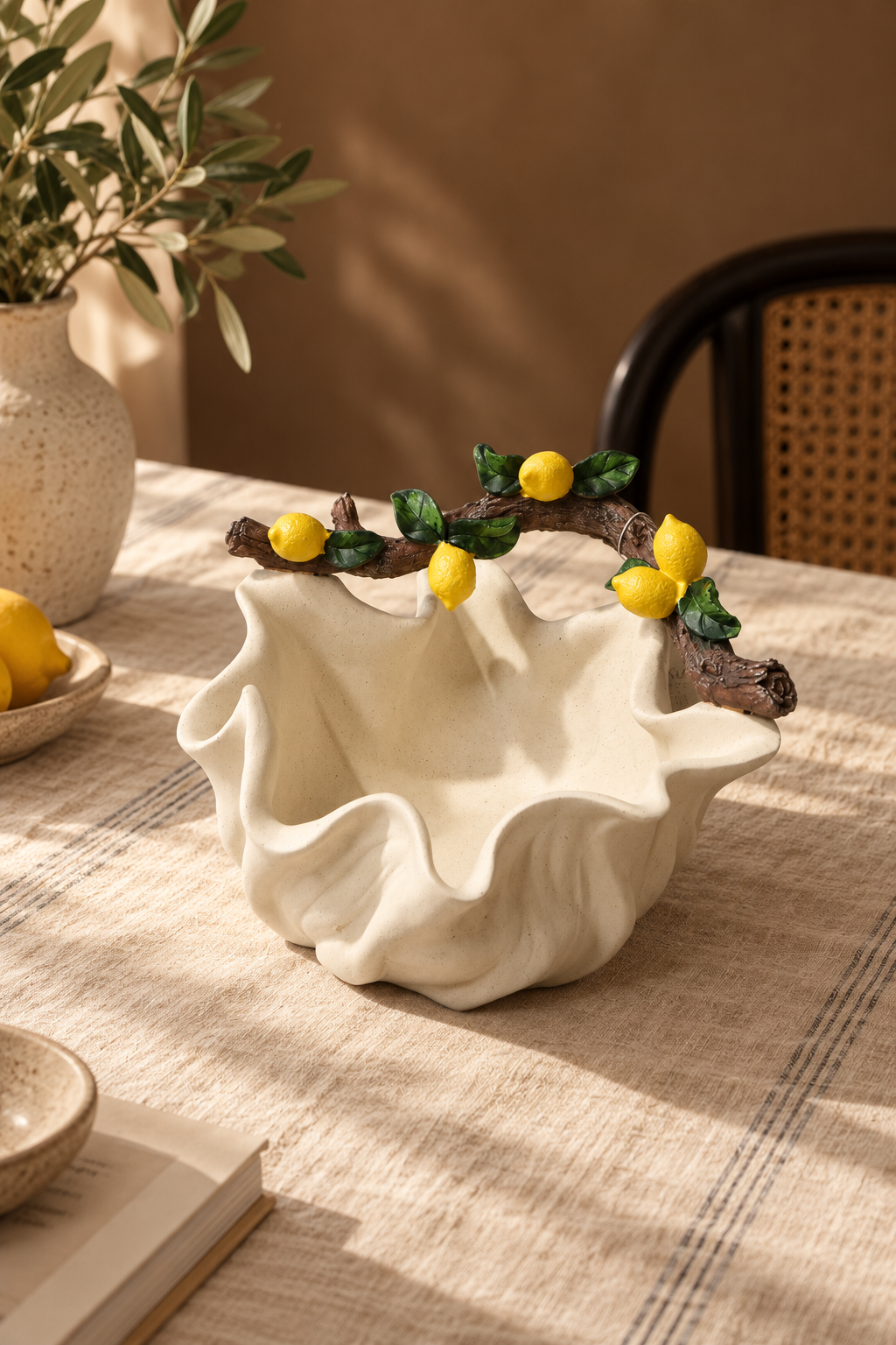 Limon Dalı Traverten Kase (18x9 Cm)