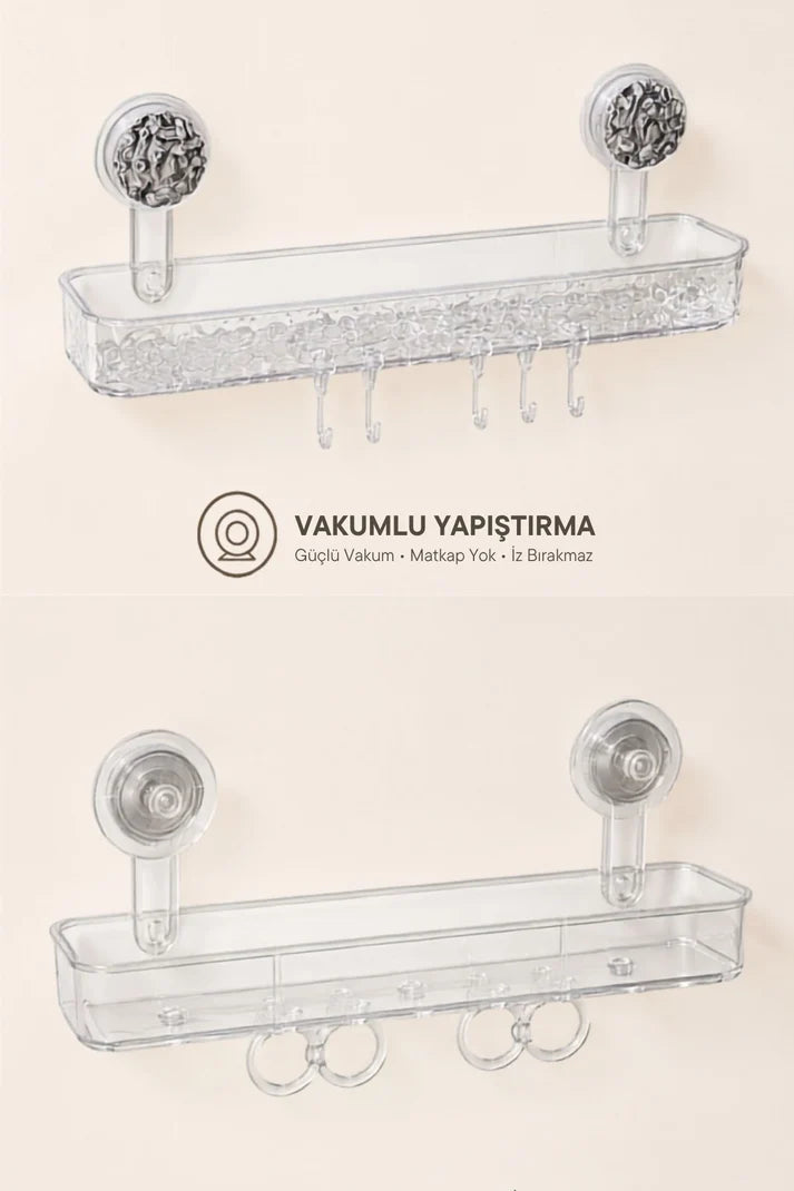 Yapışkanlı Askılı Plastik Banyo Rafı - Şeffaf
