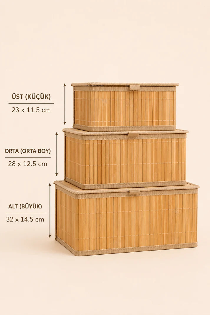 3'lü Bambu Organizer Sepet - Bambulu