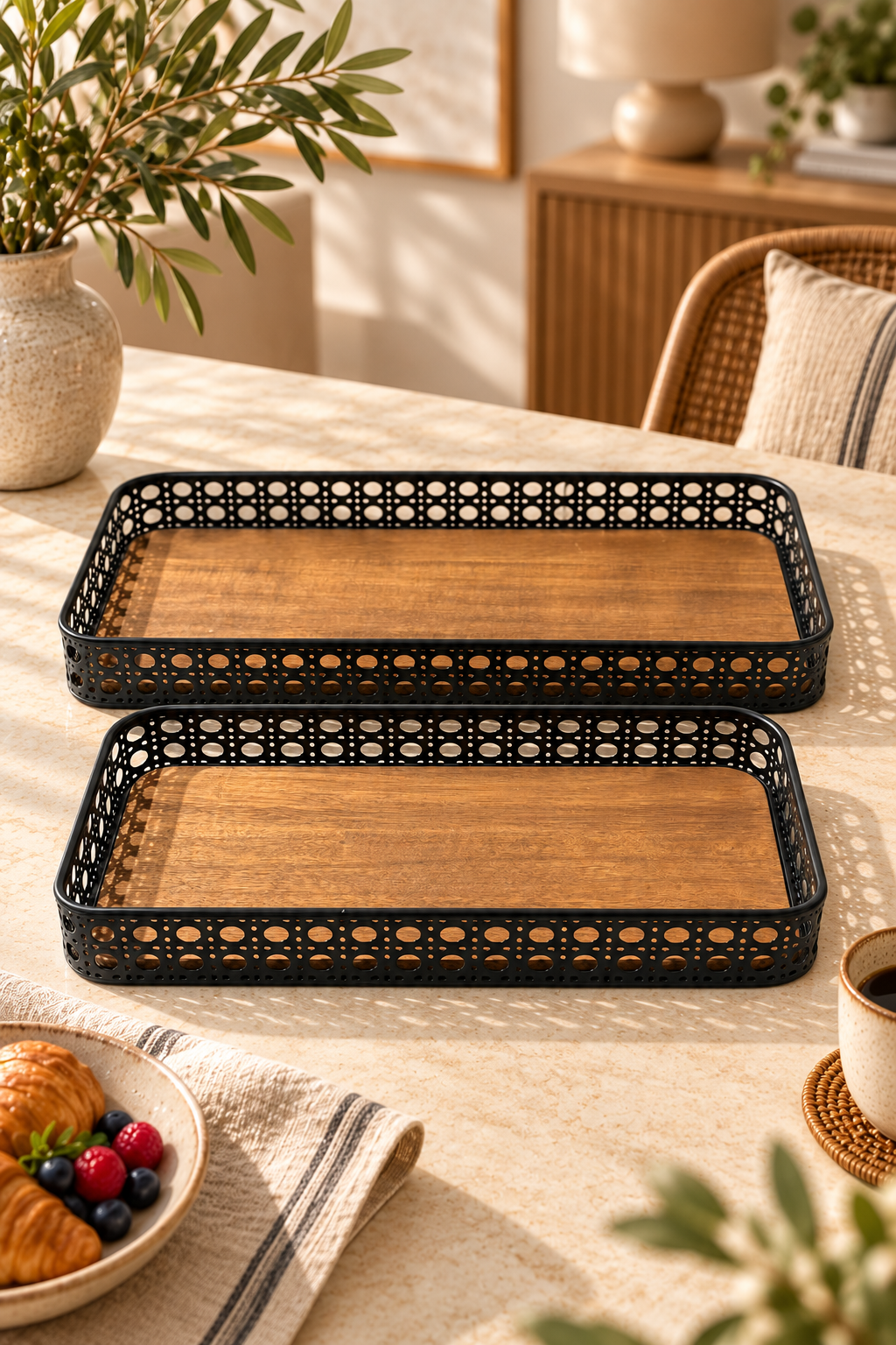 2'li Ahşap Sunumluk & Sunum Tepsisi (35-30 Cm)