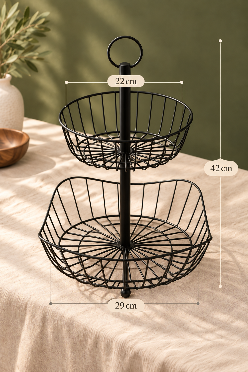 Black Steel 2 Katlı Metal Sunumluk & Organizer Sepet 42 Cm