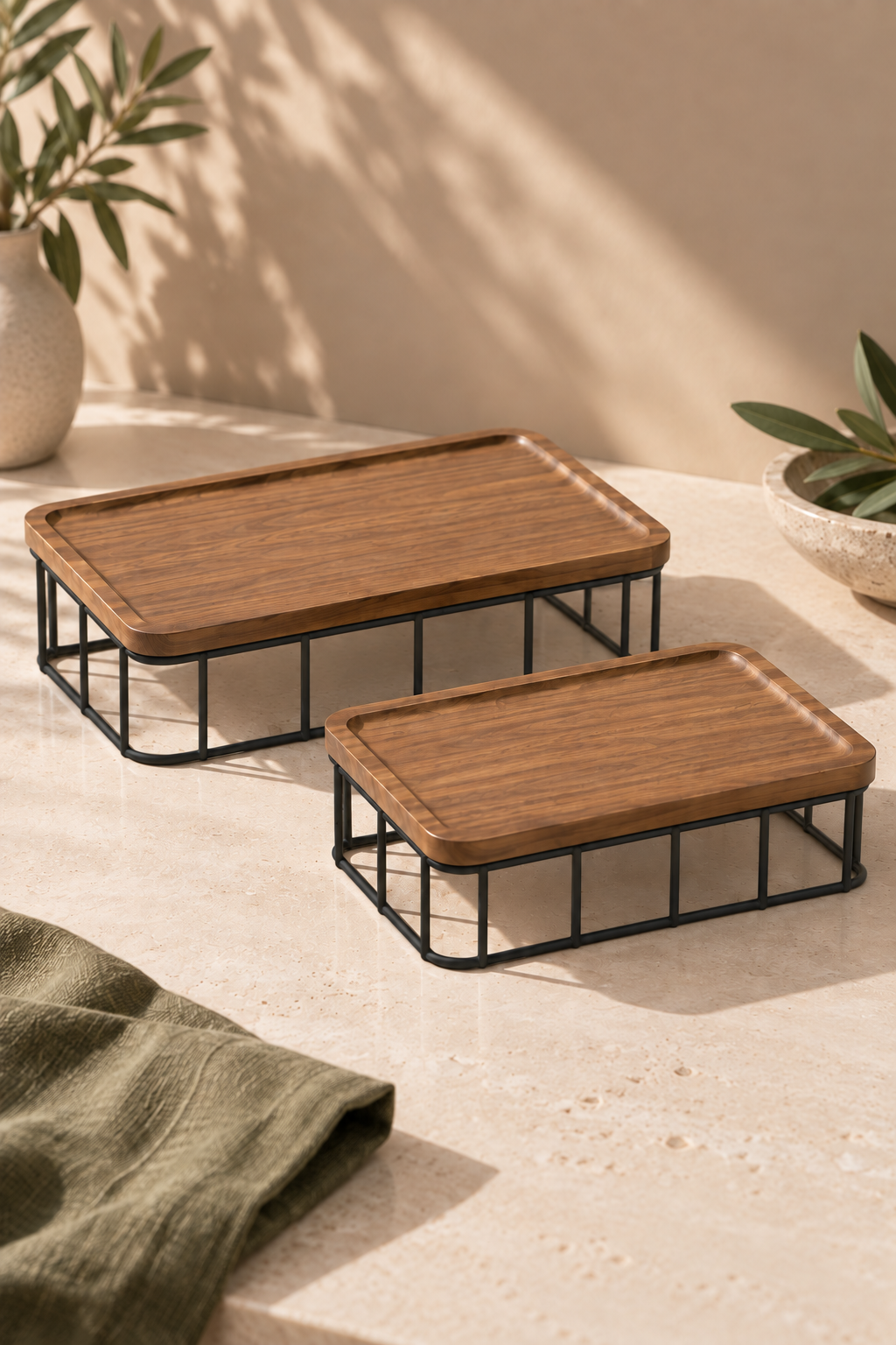 Serva 2'li Ahşap Sunumluk - Siyah (30 - 25 Cm)