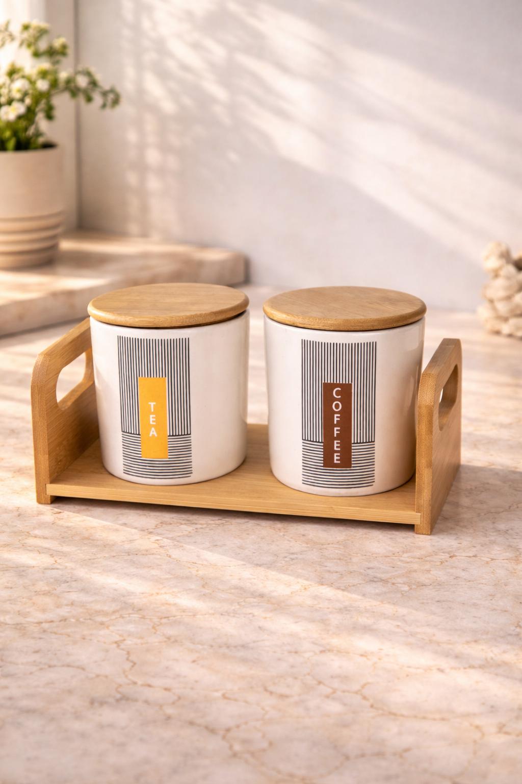 Bambu Standlı 2'li Seramik Baharat Takımı, Baharat Seti