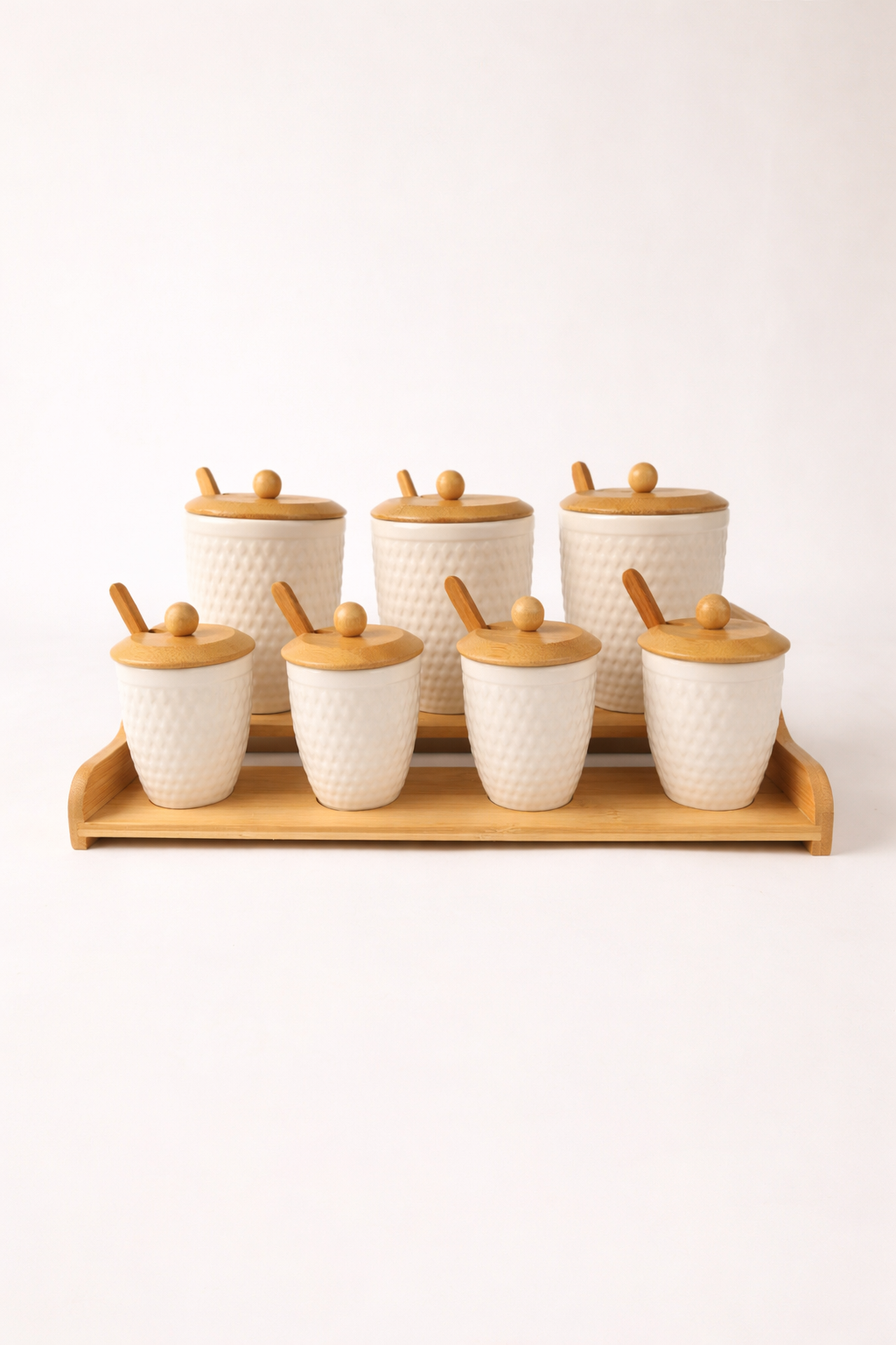 Bambu Standlı Kaşıklı 7'li Baharat Takımı - 15 Parça