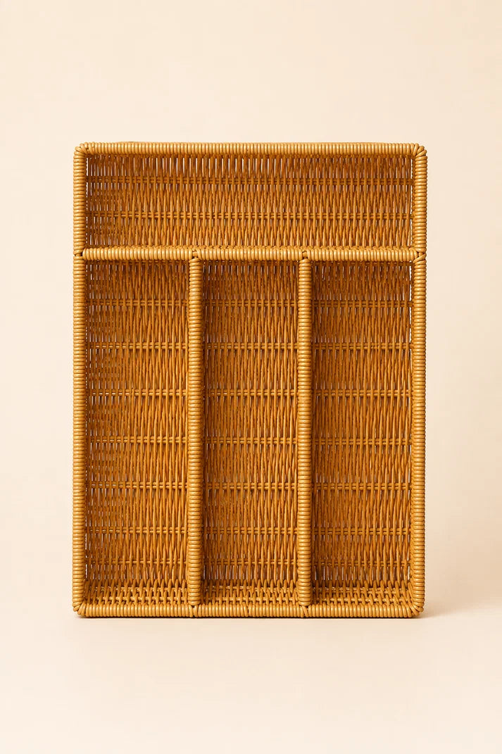 4 Bölmeli Rattan Kaşıklık - Açık Renk
