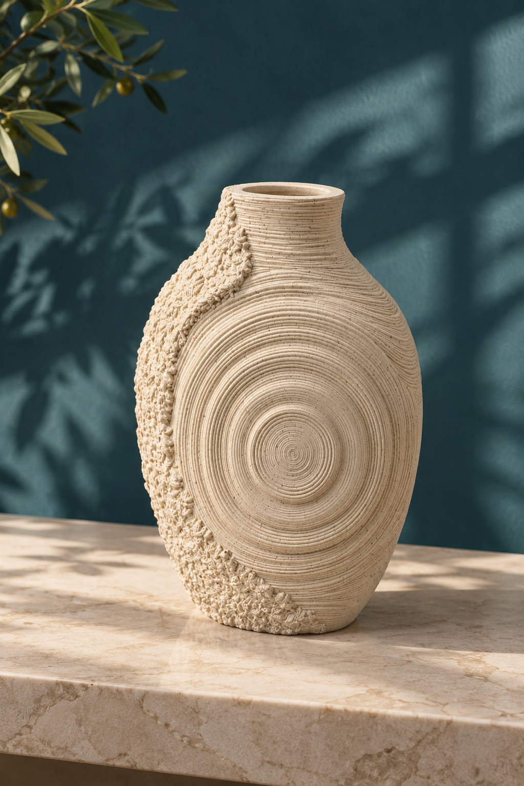 Organik Spiral Dekoratif Traverten Vazo 30 Cm