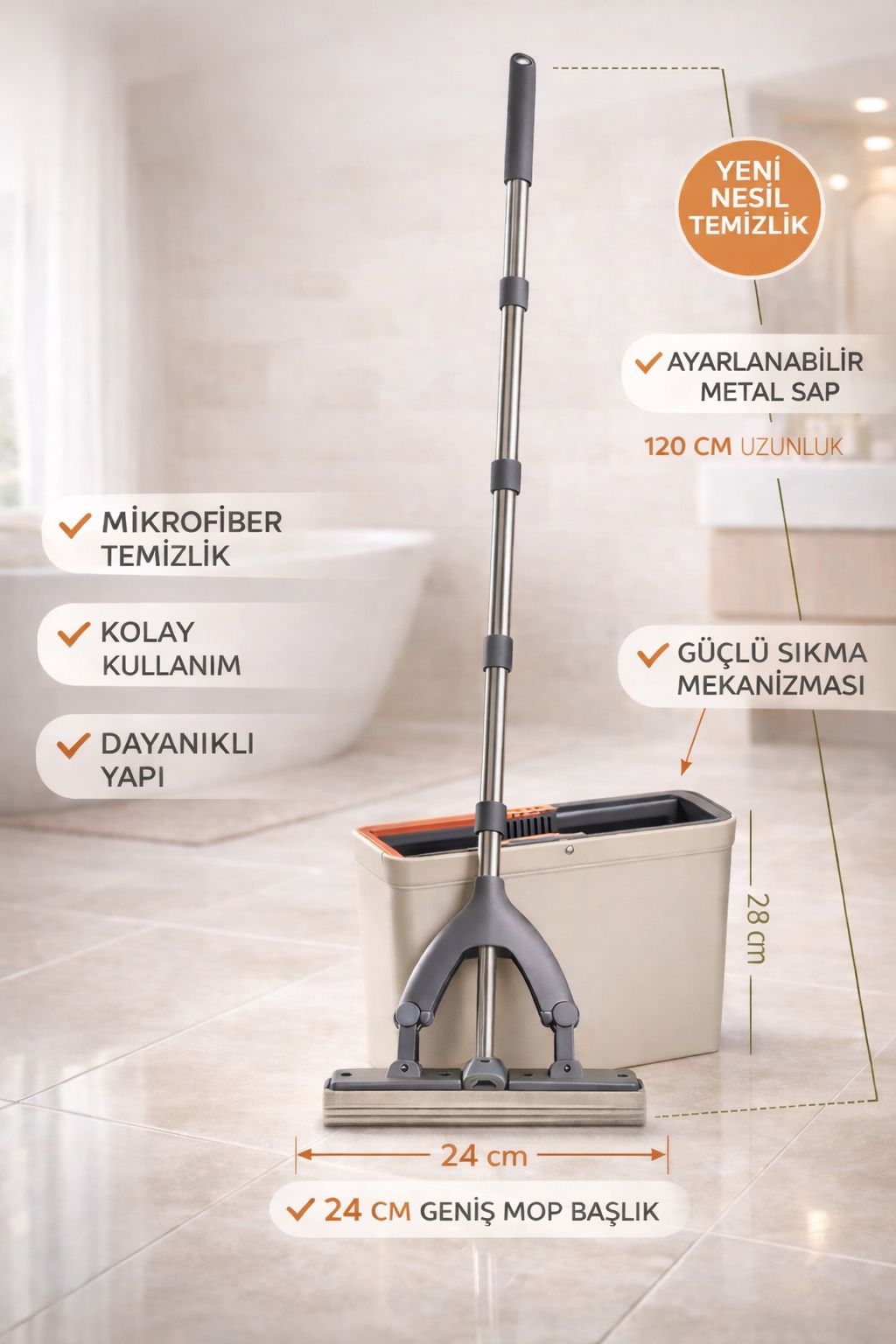 Süngerli Sıkmalı Slim Mop