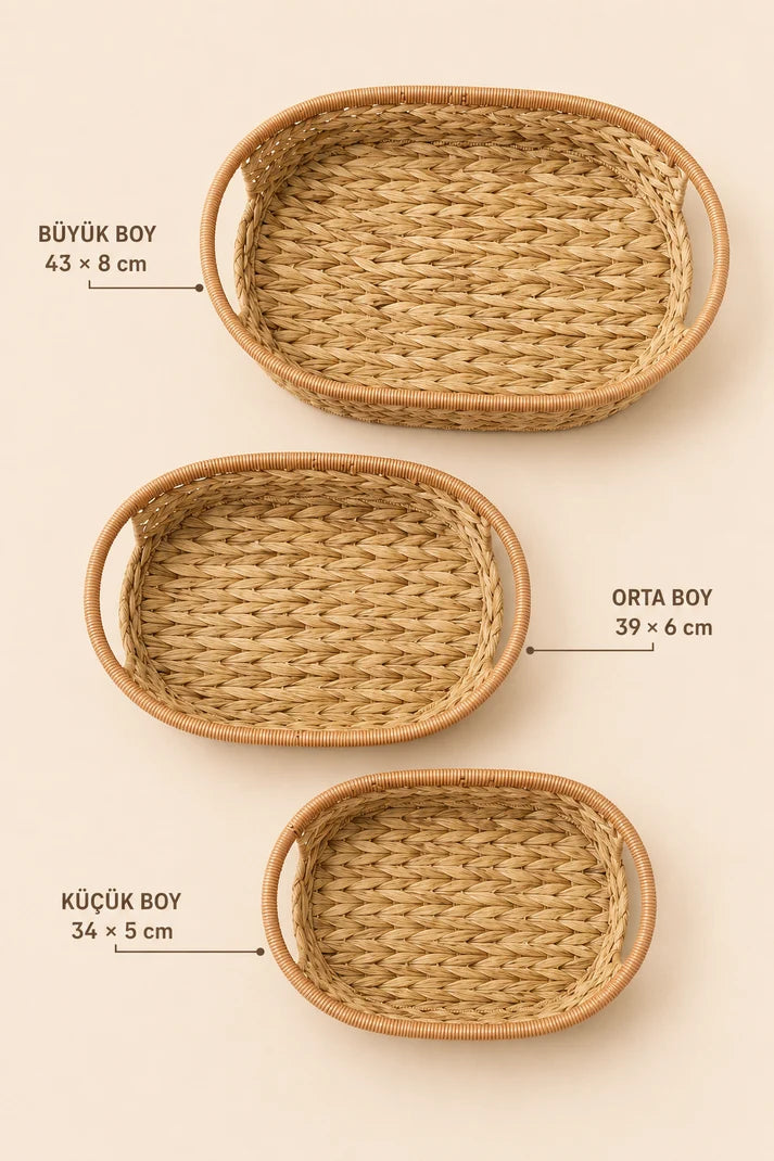 Serengeti 3'lü Oval Rattan & Hasır Tepsi