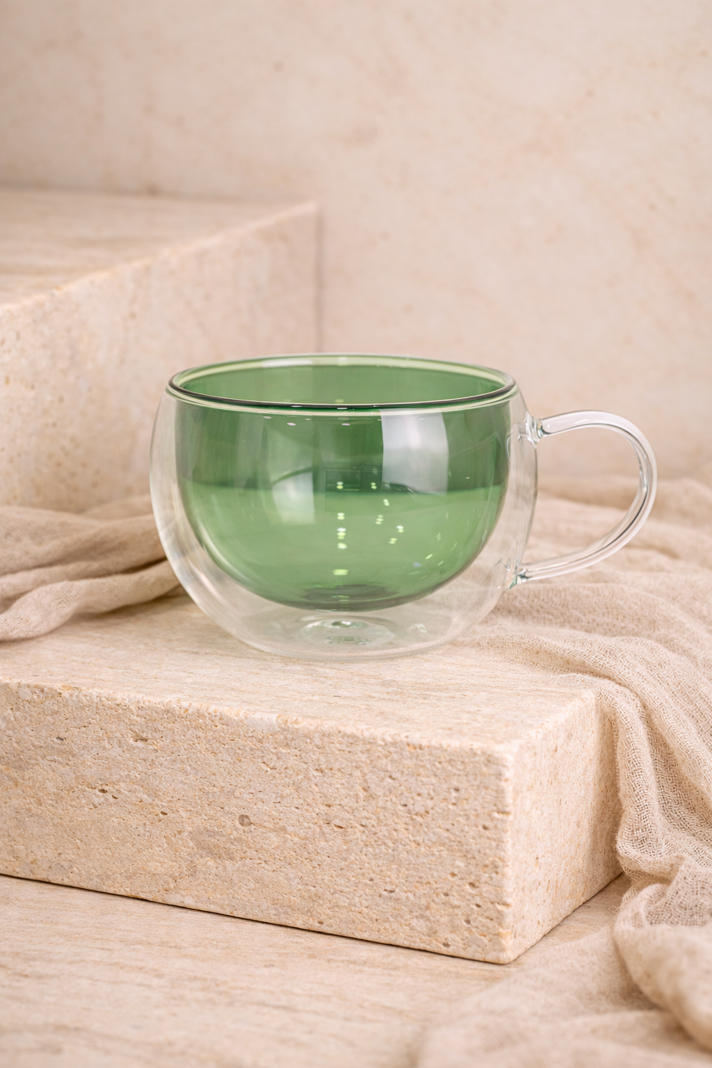 300 Ml Çift Cidarlı Tombul Kupa Bardak -  Açık Yeşil