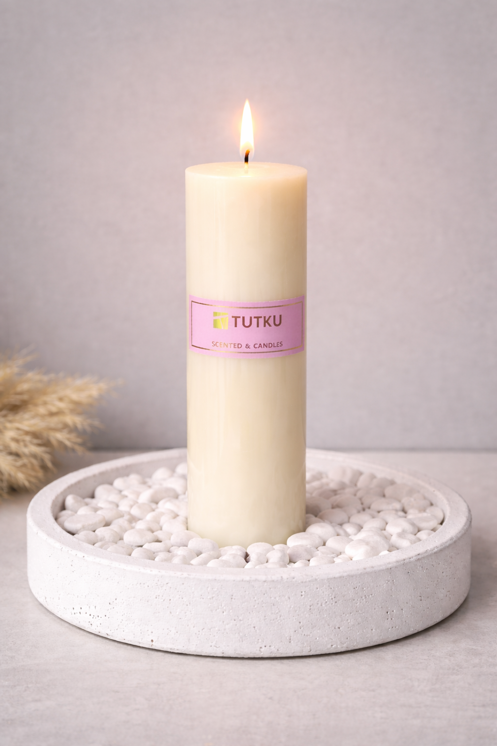 25 Cm Renkli Büyük Baton Mum - Beyaz