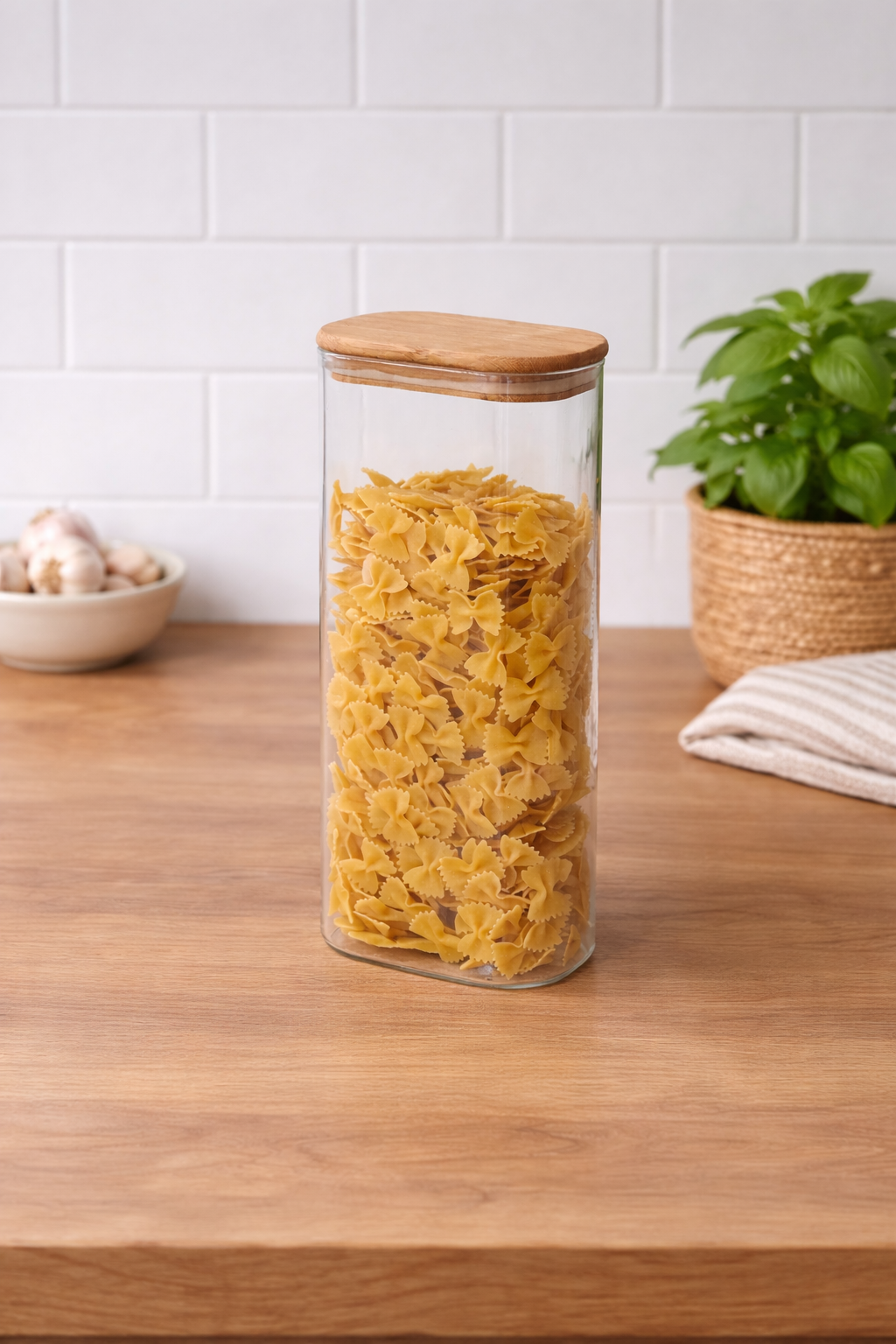 2000 Ml Bambu Kapaklı Cam Kavanoz - 27 Cm