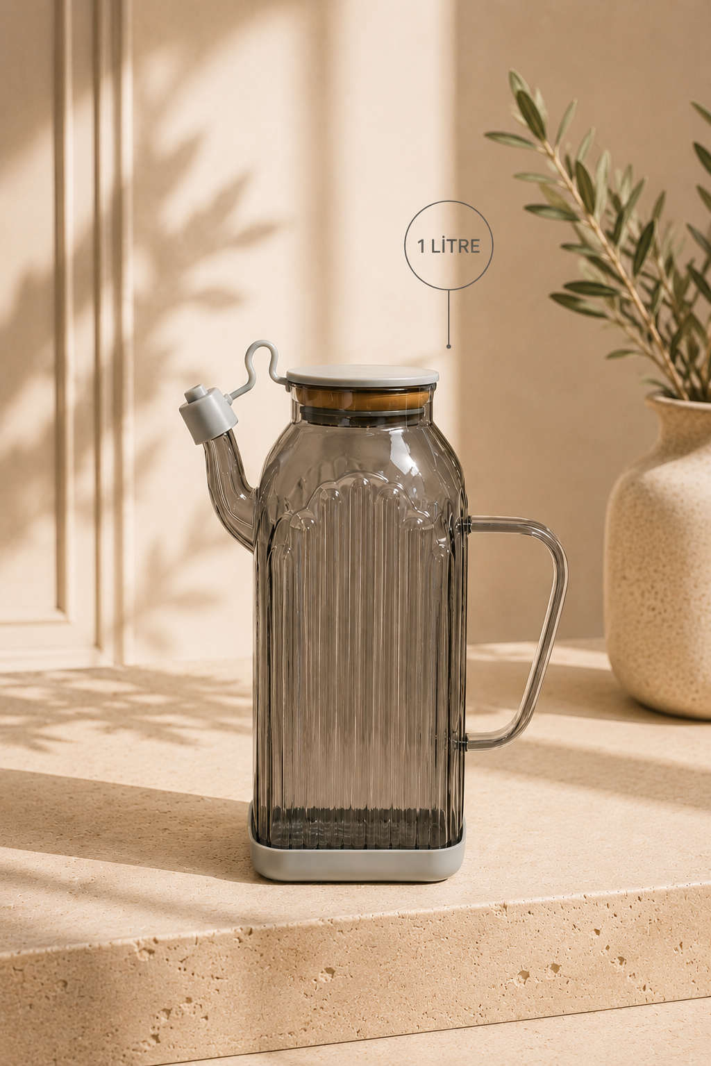 Almeria Borosilikat Cam Yağdanlık 1 Litre - Gri