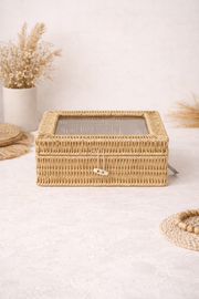 Pencereli Kare Rattan Organizer - Hasır Renk (23x23x10)