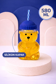 Ayıcıklı Borosilikat Cam Barista Bardak 580 Ml - Mavi