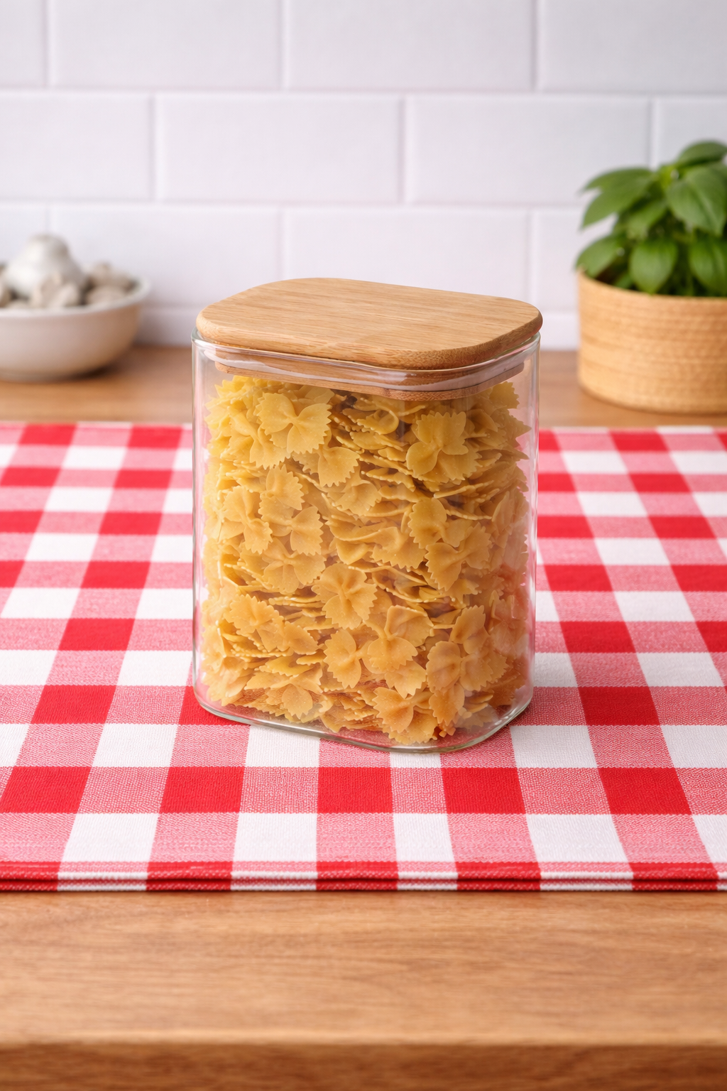 1100 Ml Bambu Kapaklı Cam Kavanoz  - 15 Cm