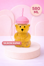 Ayıcıklı Borosilikat Cam Barista Bardak 580 Ml - Pembe