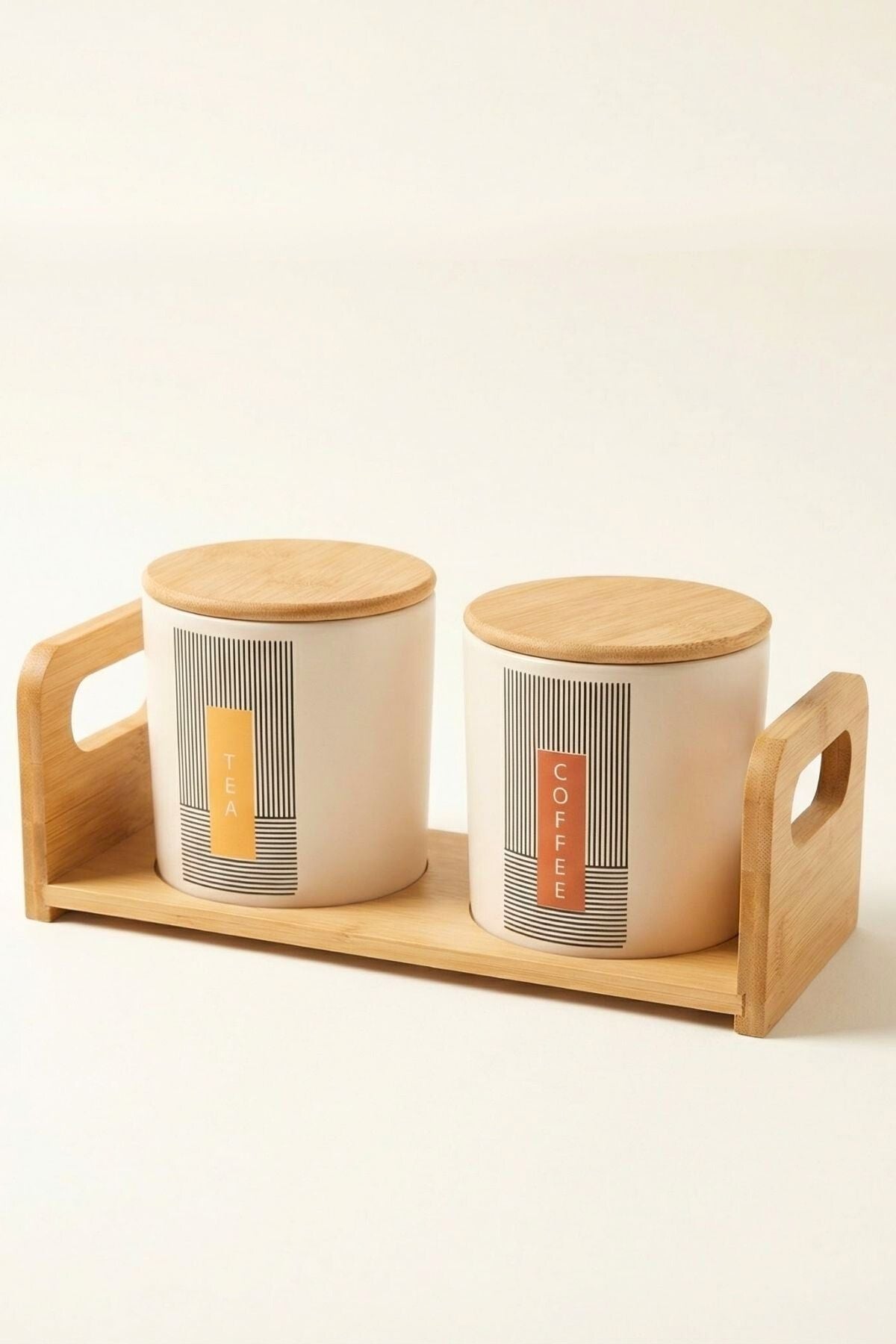 Bambu Standlı 2'li Seramik Baharat Takımı, Baharat Seti