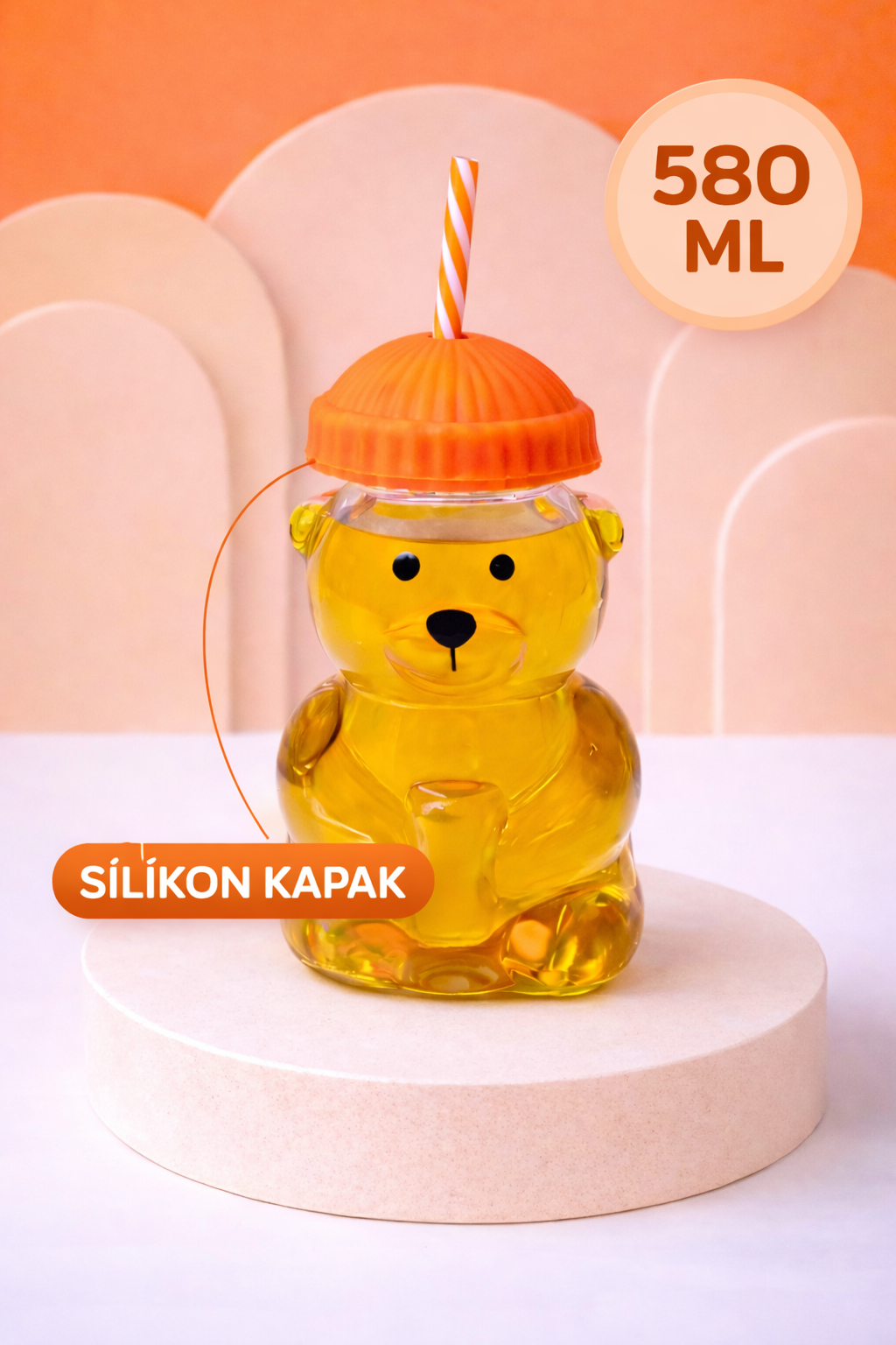 Ayıcıklı Borosilikat Cam Barista Bardak 580 Ml - Turuncu