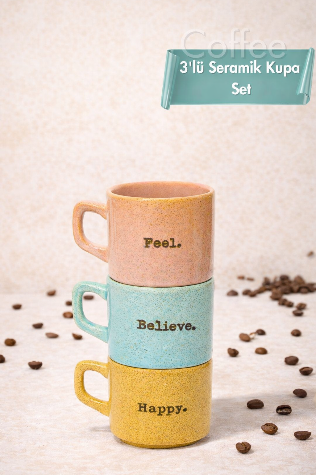 3'lü Coffee Retro Kupa Bardak Set - 300 ML